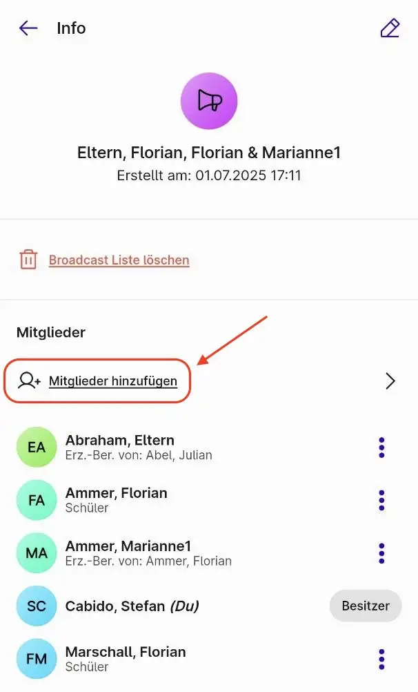 Broadcast Teilnehmer hinzufügen starten