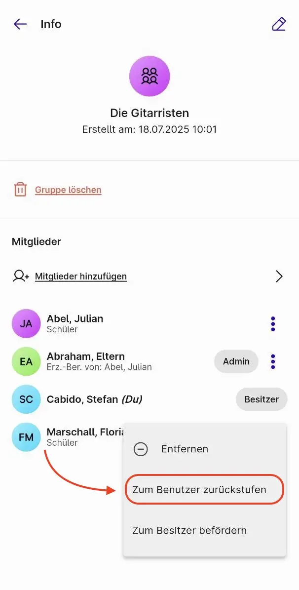 Gruppenmitglied zurückstufen