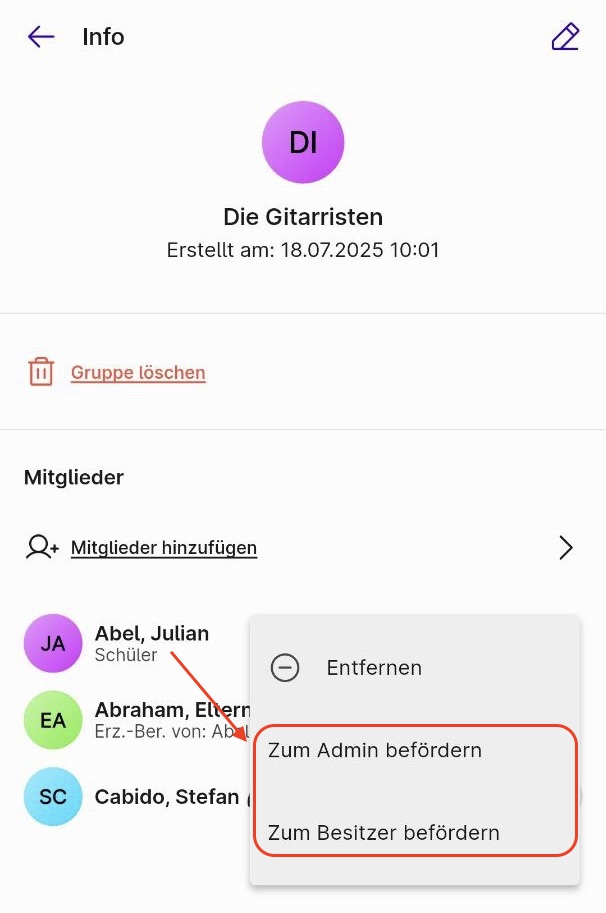 Gruppenmitglied befördern