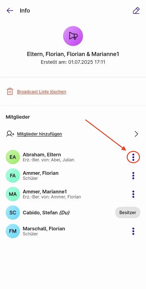 Broadcast Teilnehmer entfernen starten