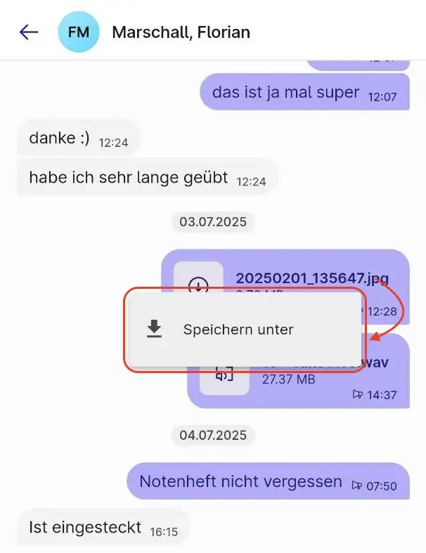 Anhang speichern Menü