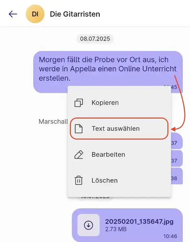 Text auswählen Menü